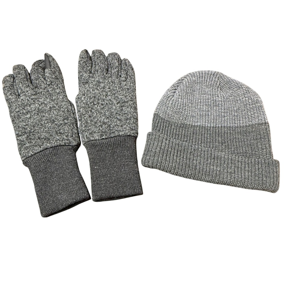 West Loop Hat and Gloves‎ Knit Gray Winter Warm Acrylic Blend